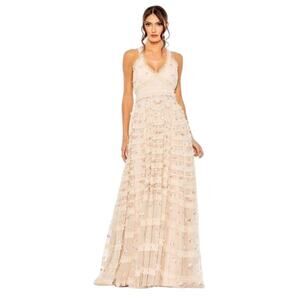 Mac Duggal Size 10 NEW Style 8037 Blush Multi Embroidered Floral Evening Gown